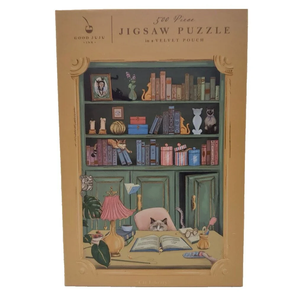 Good Juju Ink Cat Library 500 Piece Jigsaw Puzzle In Velvet Bag Pouch Complete